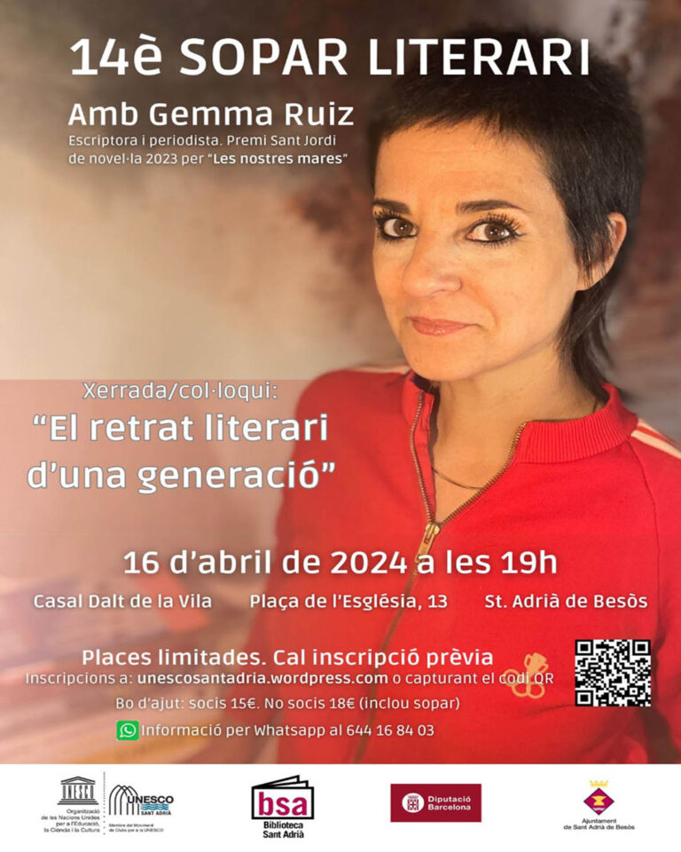 Gemma Ruiz protagonitza el 14è Sopar Literari d’Unesco Sant Adrià
